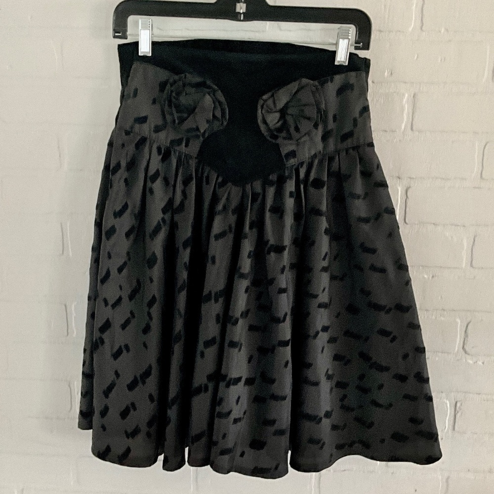 Vintage 80s A-Line Skirt Fairy Flowy Dark Romantic Goth Black Burnout Velvet M